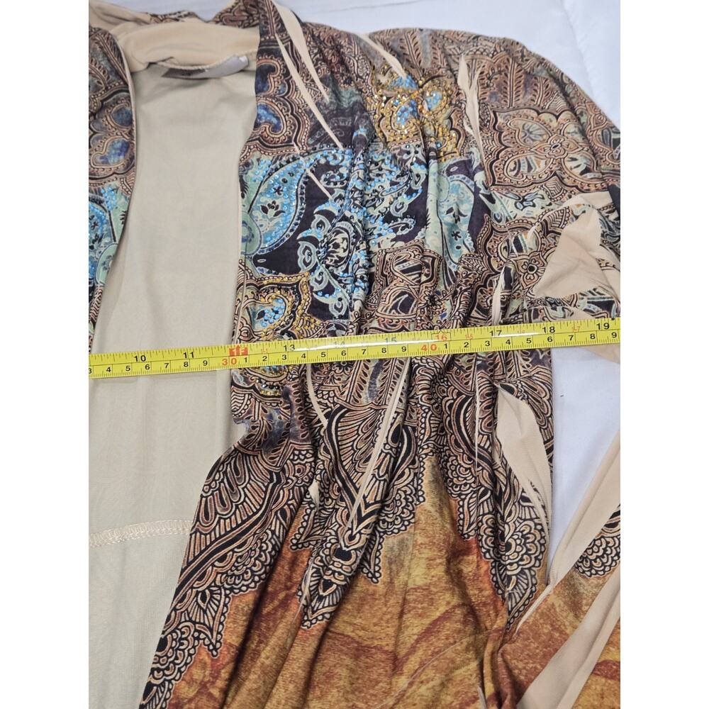 Vtg OS Cover Rhinestone Cardigan Boho Indie Western Openfront Paysley Kimono - Picture 5 of 13